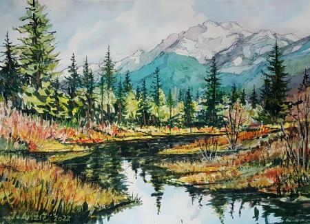 Bistri potoček (Akvarel 28x25 - 2023) Jožef Anžič